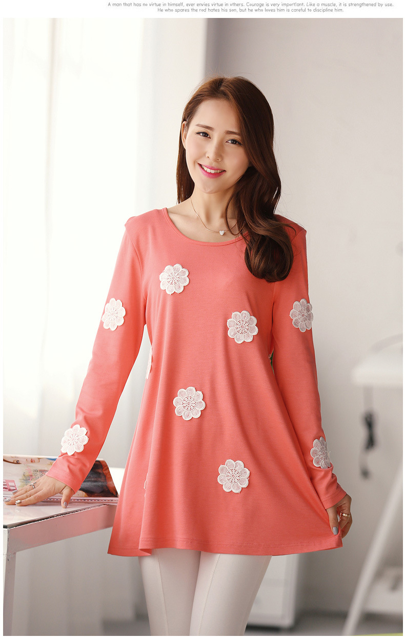 一件代发孕妇装2014春装韩版蕾丝小花时尚上衣长袖t恤打底衣