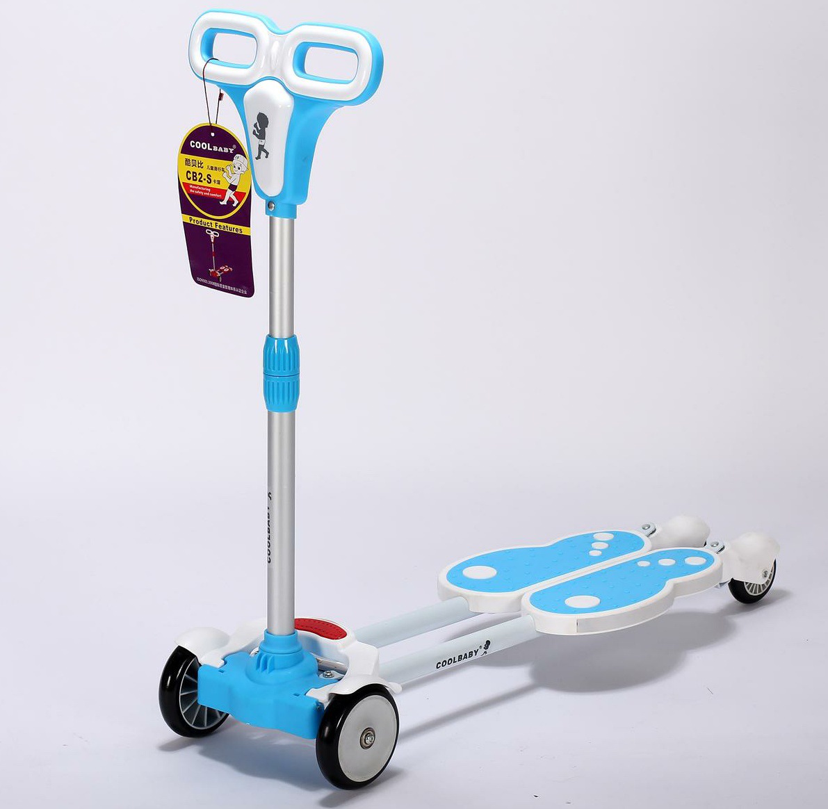 新款卡通熊猫头四轮蛙式车儿童滑板车可升降pu闪轮送风车 d