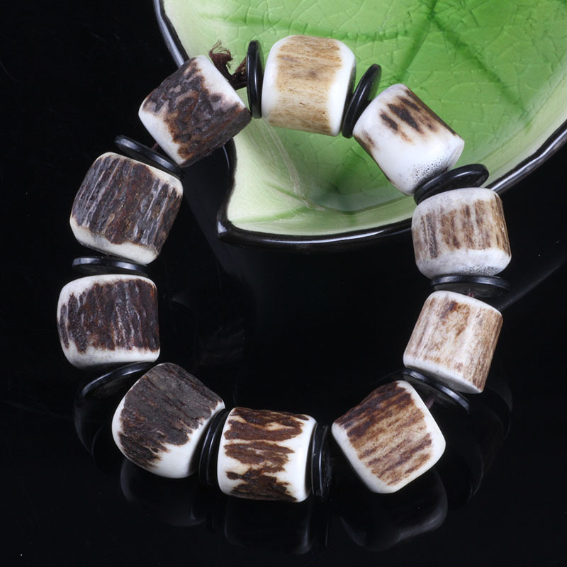 天然野生鹿角老灵骨桶珠鹿骨实心精品佛珠手串手链手工打磨男女款