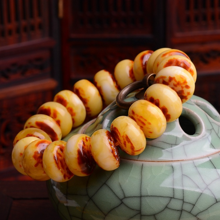 晶禧珠宝 二代波兰琥珀手链 老蜜蜡手串 松香盘珠手链 男女款饰品