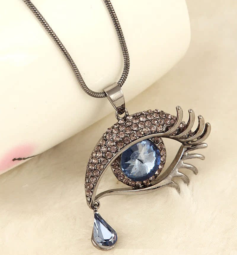 韩版时尚饰品 优雅精致天使之泪眼睛满钻锁骨链短款项链吊坠 女