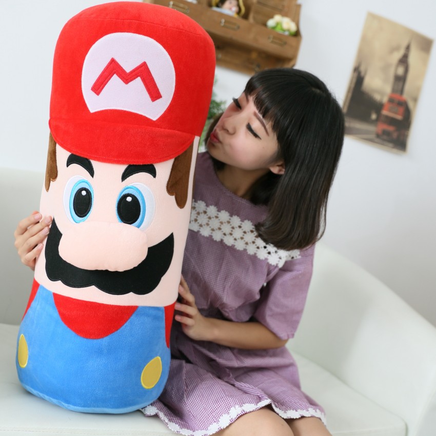 供应批发超级玛丽兄弟圆柱抱枕大号卡通马丽奥毛绒公仔靠垫男朋友礼物
