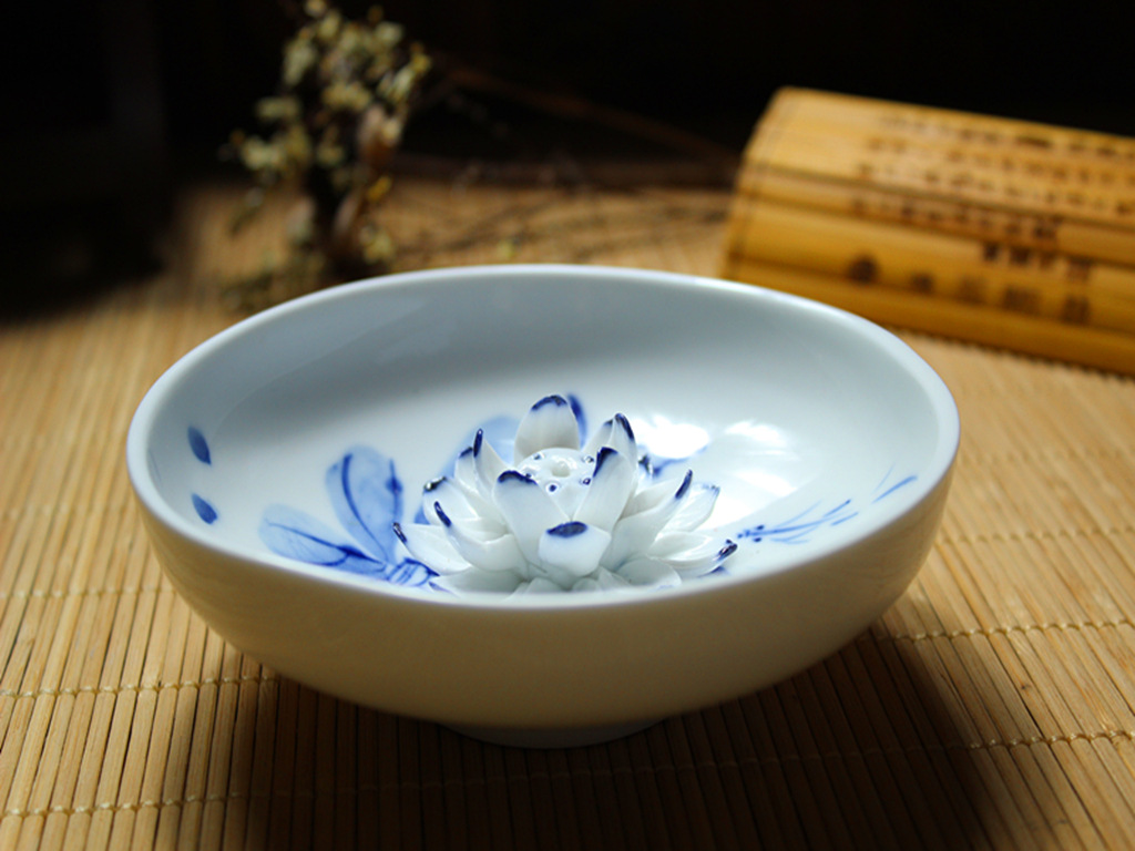 景德镇手工手绘传世古典青花荷花陶瓷香插香器家居软装摆件批发