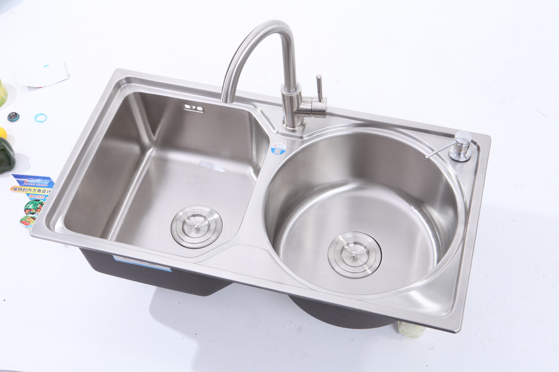 批发正品华尔顿不锈钢双槽h508 厨房方形 圆形不锈钢双盆水槽8043
