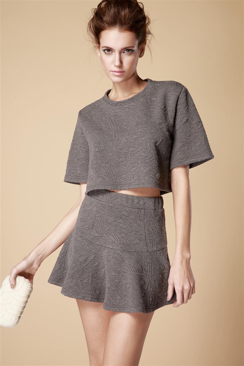 欧美外贸女装2014走秀款时尚暗纹提花棉套裙 气质伞裙套装批发