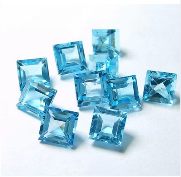 直销 批发 天然托帕石 瑞士蓝黄玉 vvs 5*5mm 正方形 裸石