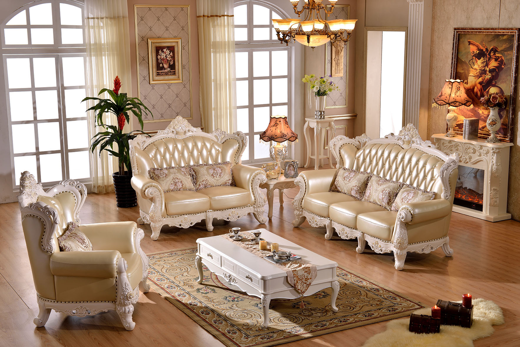 欧式沙发大户型客厅真皮沙发组合实木雕花高档奢华酒店会所沙发