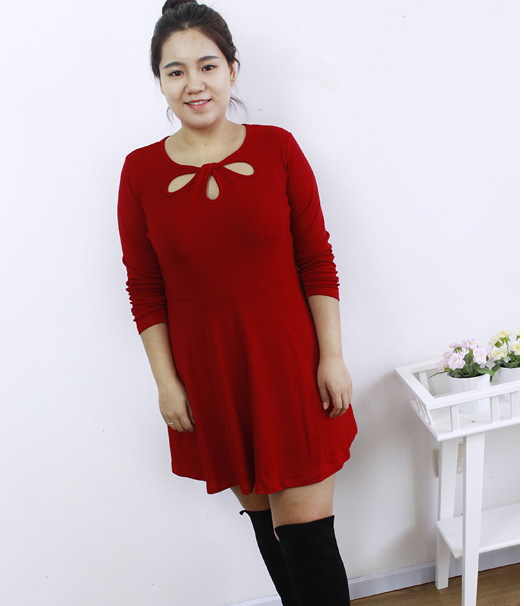 中大码微胖mm超大弹力收腰大摆显瘦连衣裙 水滴露三裙