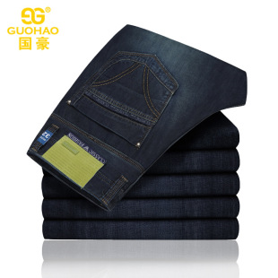 国豪 牛仔男装 2014新款时尚商务修身直筒加绒加厚 包邮7835