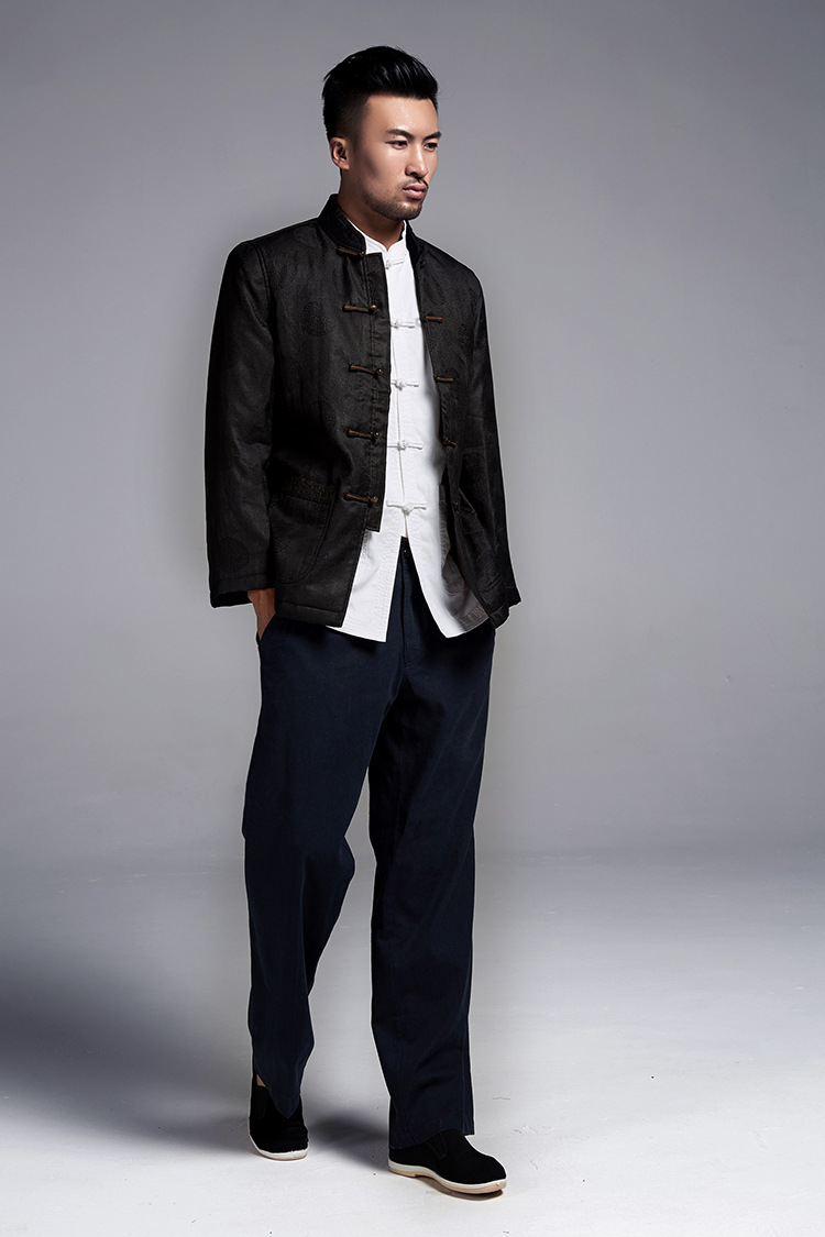 天烟 独家现货 香云纱男士唐装外套中老年高档唐装秋冬厚款13915