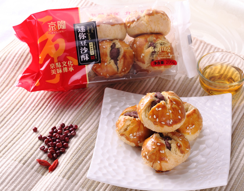批发北京特产京隆迷你豆沙酥8000g 豆沙馅营养糕点40包/箱
