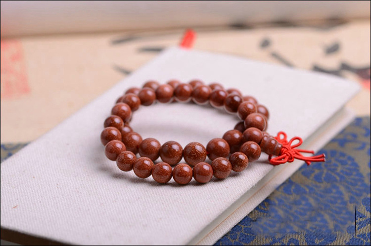 批发天然金刚砂手链 红金砂石佛珠手链 招财辟邪金沙念珠手链