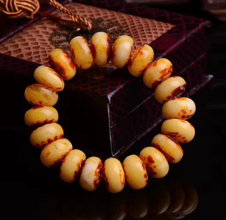 晶禧珠宝 二代波兰琥珀手链 老蜜蜡手串 松香盘珠手链 男女款饰品