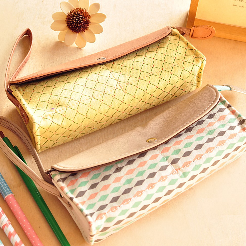 韩国文具批发 斯普维加纹样翻盖笔袋 帆布铅笔袋文具袋