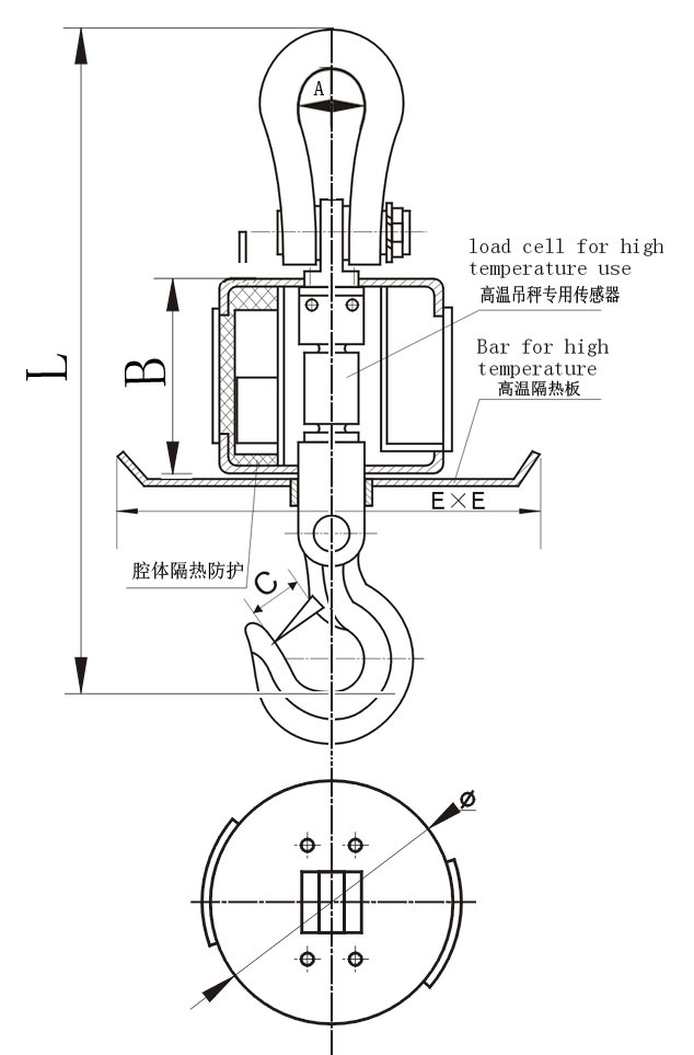 无线耐高温吊秤,铸造厂用5吨耐高温吊钩秤,冶炼厂耐高温吊磅