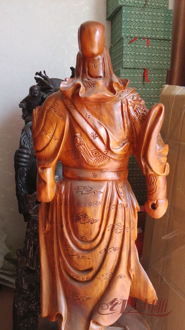红牛木雕 缅甸草花梨工艺品 佛像摆件 纹理清晰 1米大刀关公