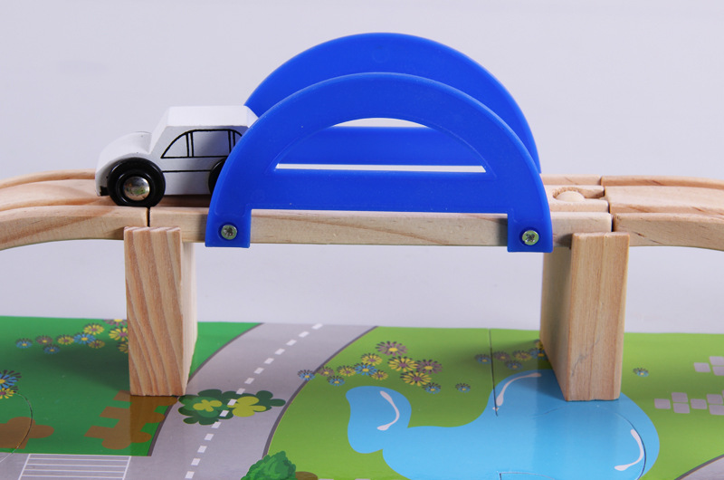 安徽马鞍山木制40片轨道立交桥交通场景城市组合积木木制玩具 拆装