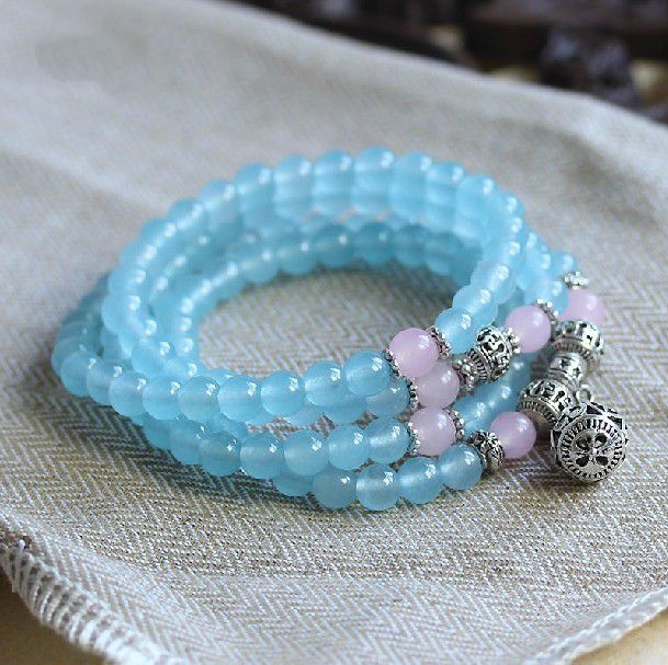 东海水晶 天然红玛瑙玛瑙绿玉髓手链 藏银配件天然水晶多层手链