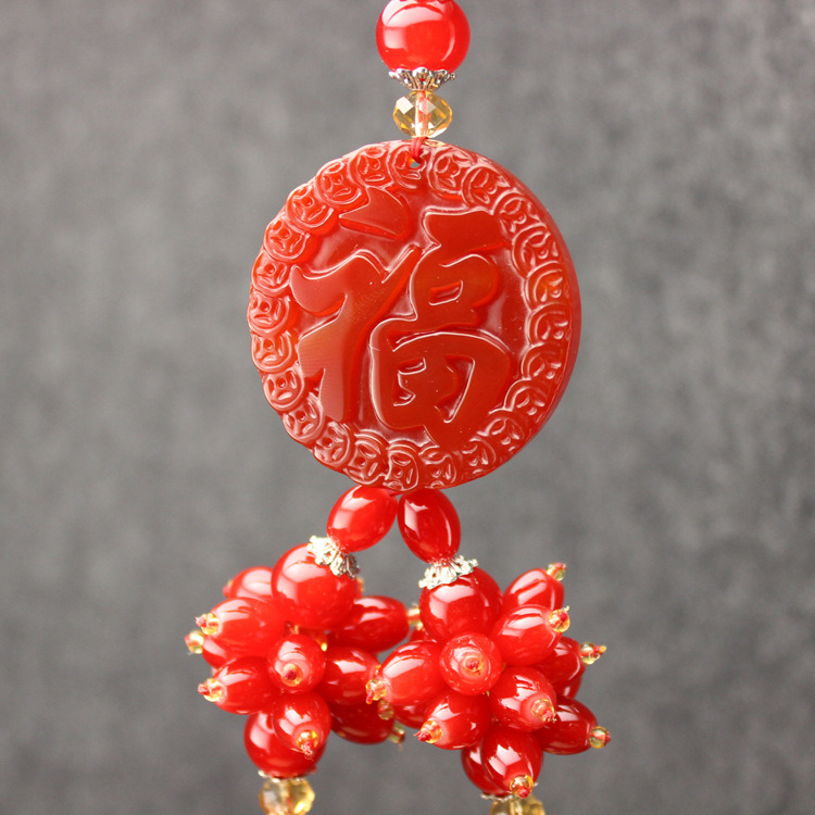 纯天然红玛瑙转运福字汽车挂件车内挂饰品出入平安高档礼品批发