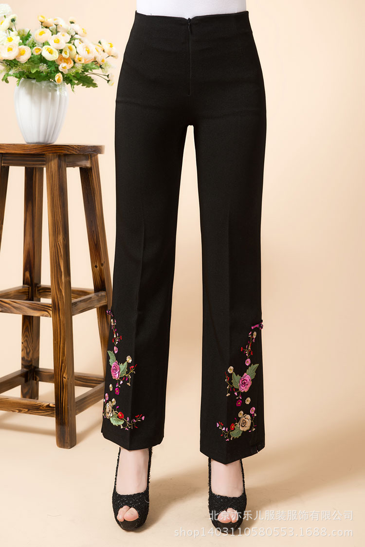 唐装喇叭裤子 女士唐装裤 茶艺唐装服裤子 绣花工作裤唐装裤女士