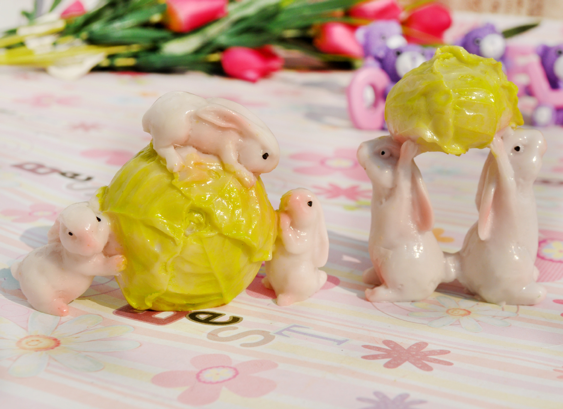 【做旧树脂抱包菜白菜兔子 树脂工艺品摆件 微景观装饰品b0145】浙江