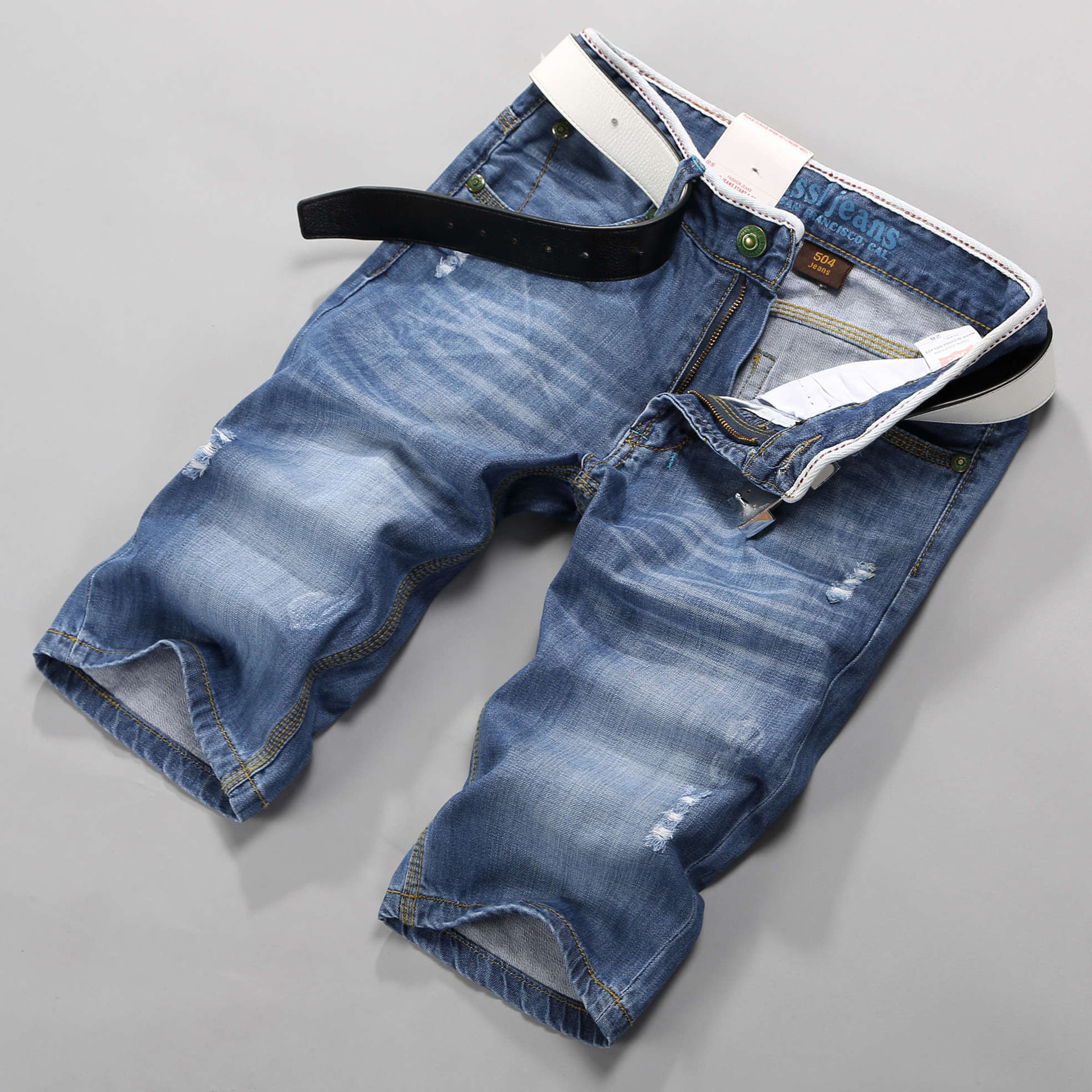 男式牛仔裤外贸男装5分牛仔中裤韩版男生品牌男裤青春流行促销中