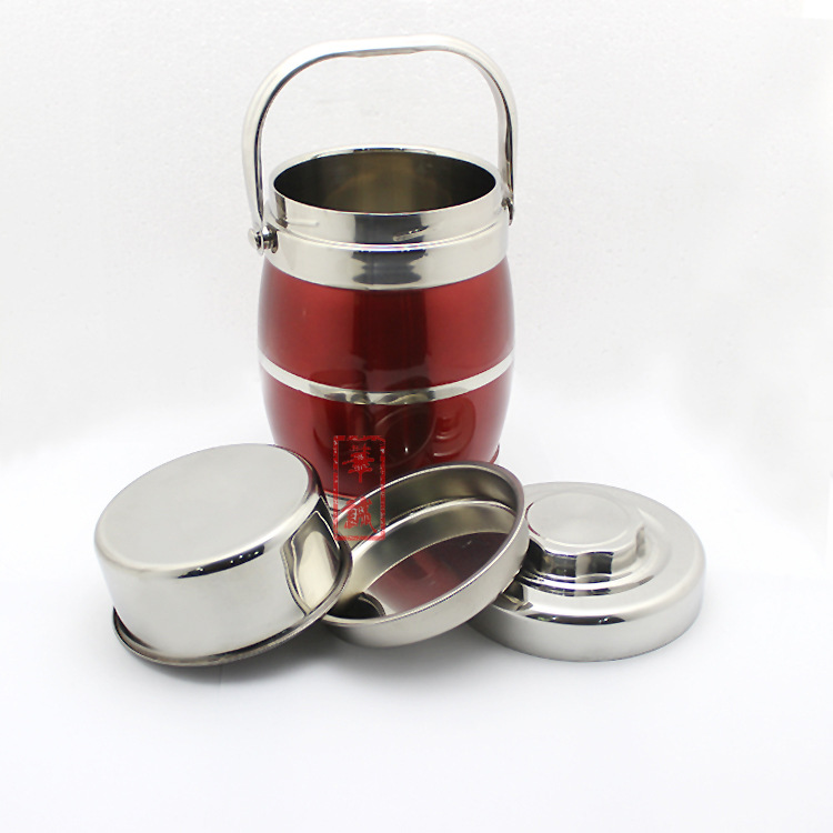 华诚不锈钢供应不锈钢提锅真空保温鼓型炫彩双层保温提锅可印logo