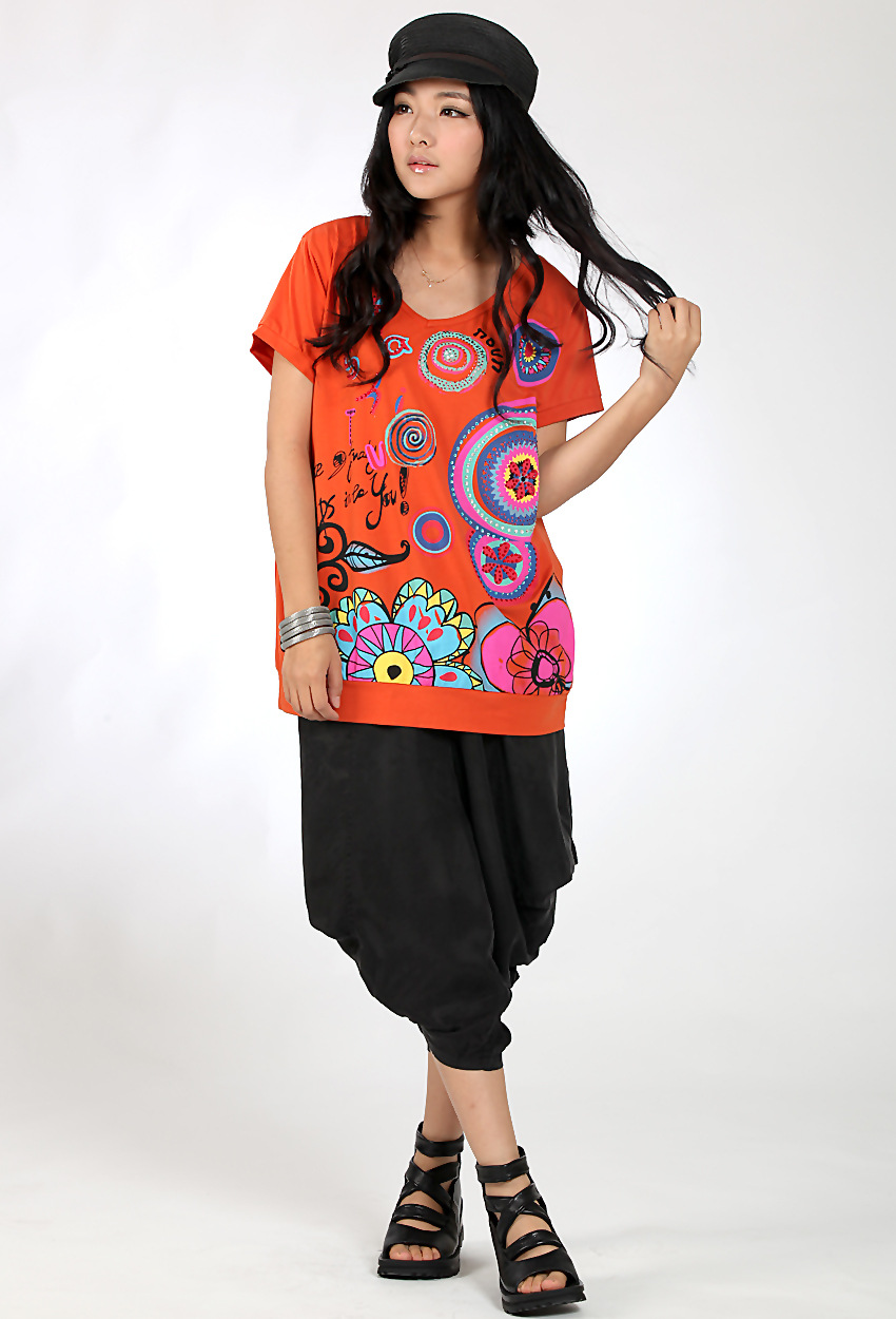 石头鱼2014夏装新款 时尚休闲加肥加大码胖mm爆款t恤女装批发