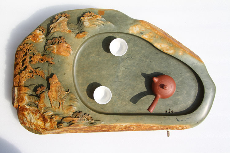 崔氏砚雕 批发纯天然手工 易水砚石茶盘0689#紫气东来