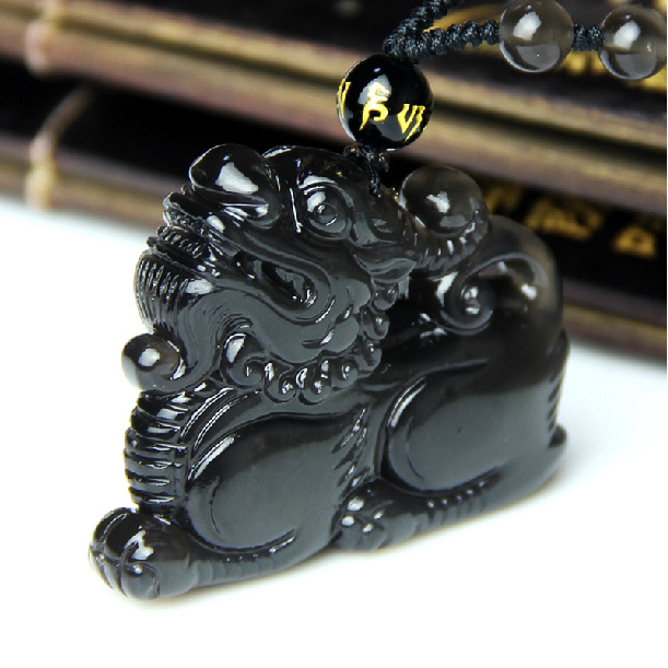 开光冰种彩眼黑曜石貔貅吊坠 立体雕刻 开运男士霸气招财项链辟邪