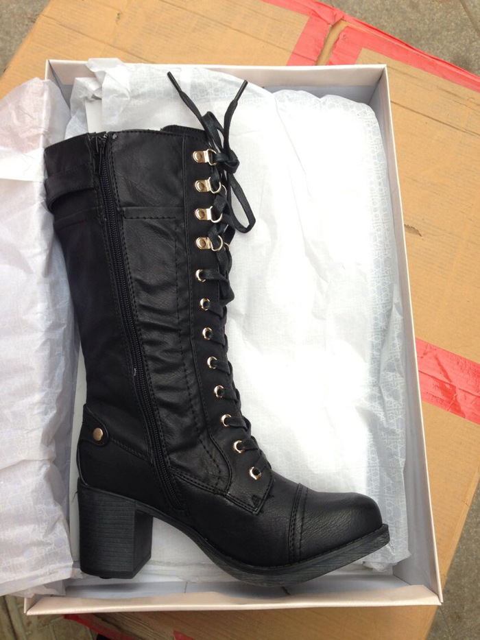 外贸新款马靴 德国原单大码女靴 马丁粗跟中筒粗跟中跟马丁靴子