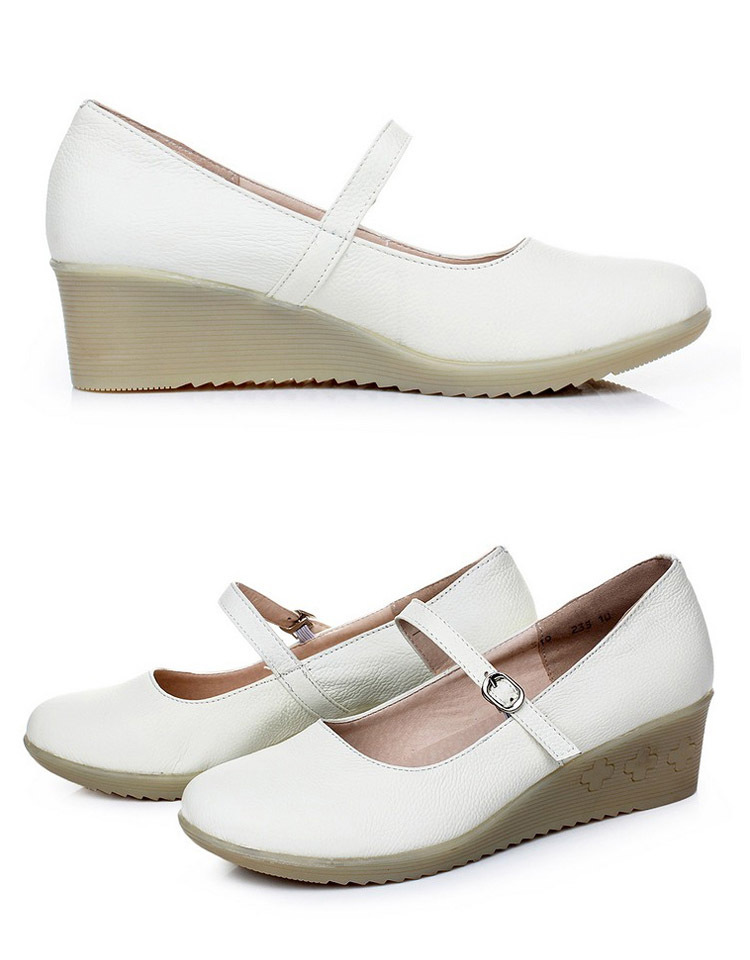 登云品牌真皮护士鞋一字扣工作鞋荔枝纹孕妇鞋美容防滑牛筋底