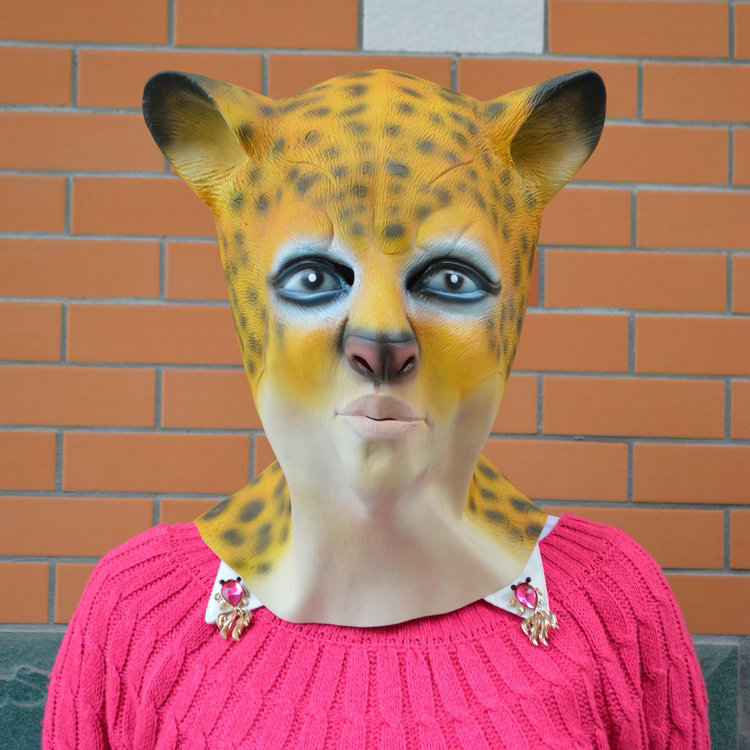 豹子头套美女头套兽人面具 动物头套 派对演出面具整蛊搞怪面具