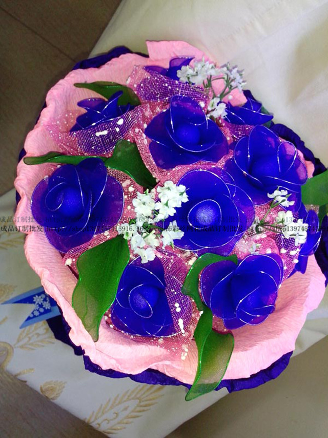 仿真花丝网花成品 玫瑰花束 七夕情人节礼物 新娘捧花 婚庆用品