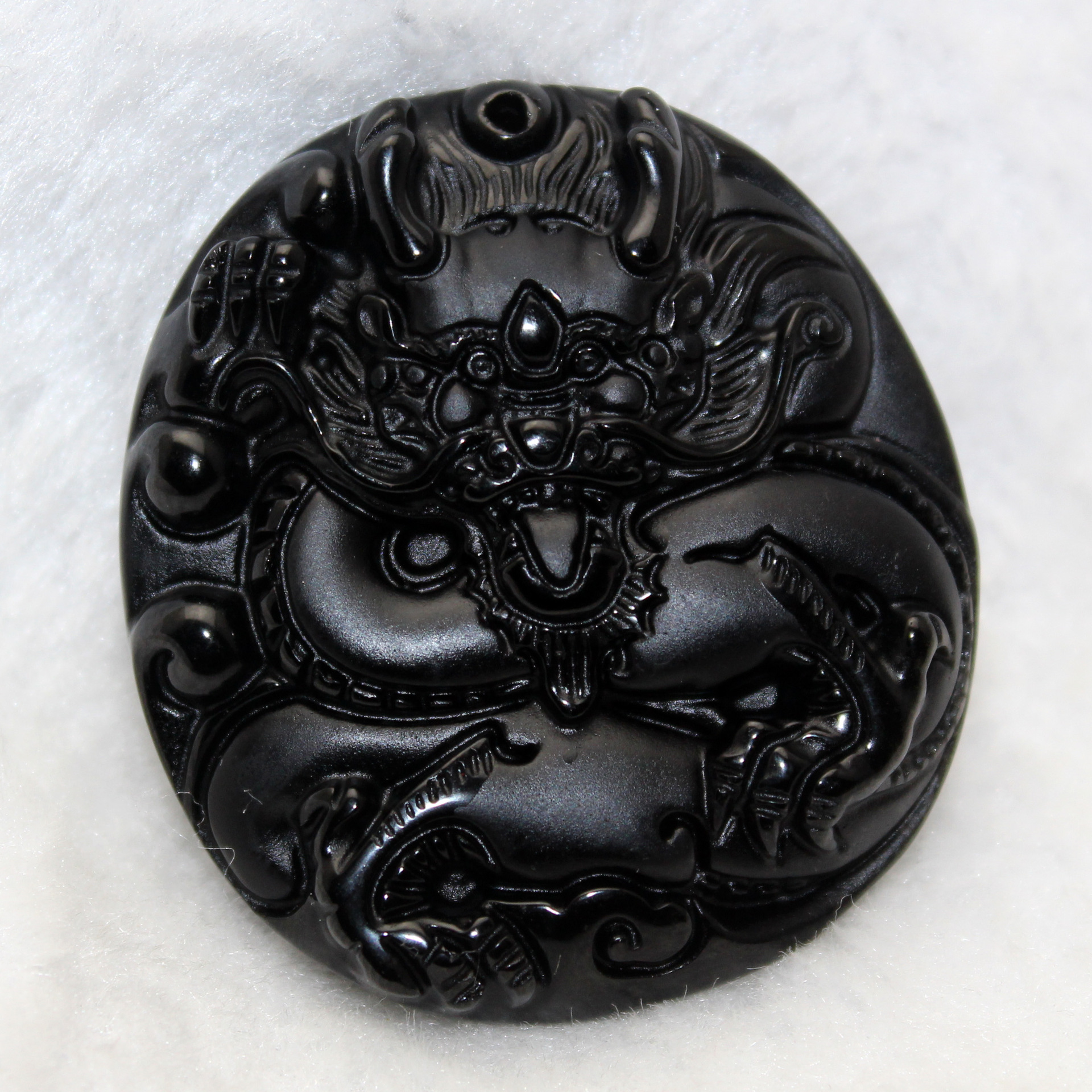 天然冰种黑曜石龙牌中国龙黑曜石龙吊坠 天然黑曜石批发bs0010