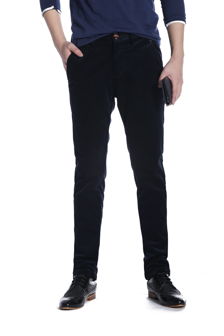 名闲尔品牌高档抓毛天丝绒男装裤 弹力青年天丝绒抓毛男式休闲裤