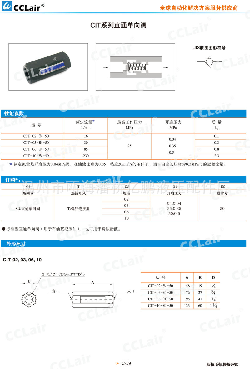 水路单向阀规格型号图片