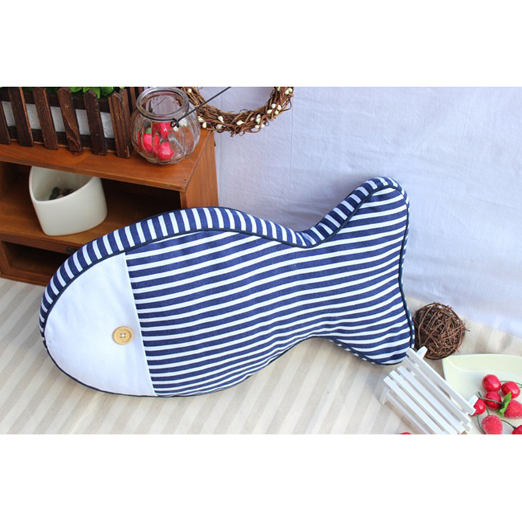 地中海风格创意条纹帆布鱼枕蓝白色条纹靠垫 hfa17