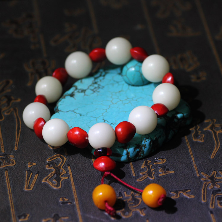 天然相思红豆手链 原创手工白菩提红豆手链 年年增运旺桃花