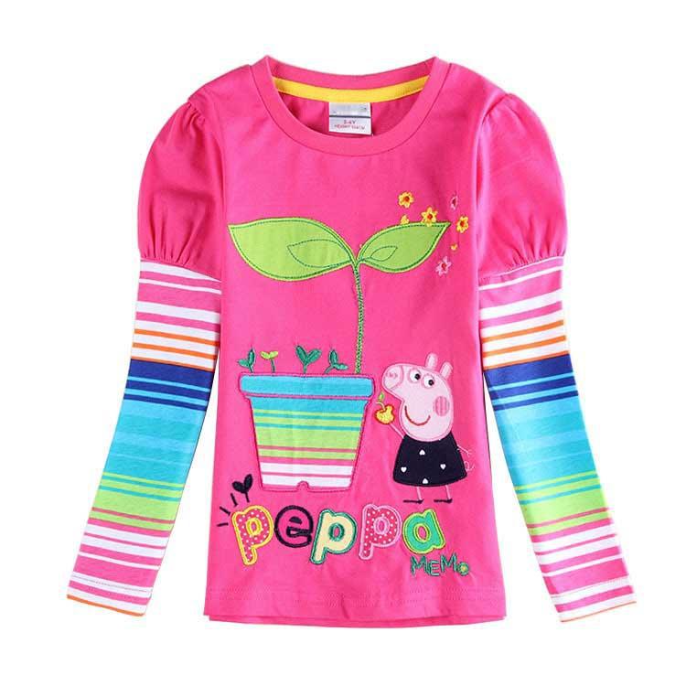 广东深圳童装 佩佩猪peppa pig外贸原单品牌童装纯棉印花t恤 女童长袖