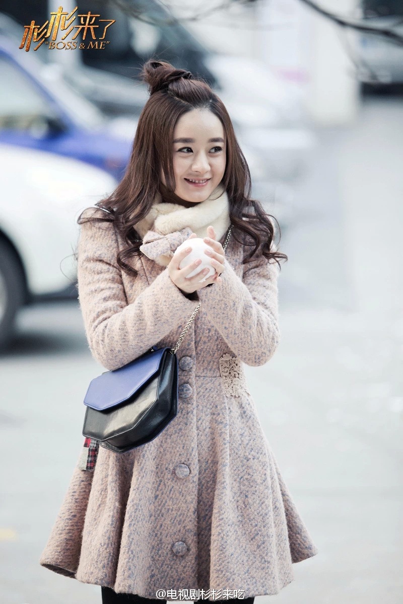 【2014杉杉来了赵丽颖明星同款毛呢毛领蝴蝶结修身大衣外套一件代发】