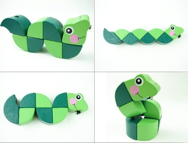 浙江金华外贸可爱绿色环保木制变形 灵活变形 儿童益智 变形蛇价格