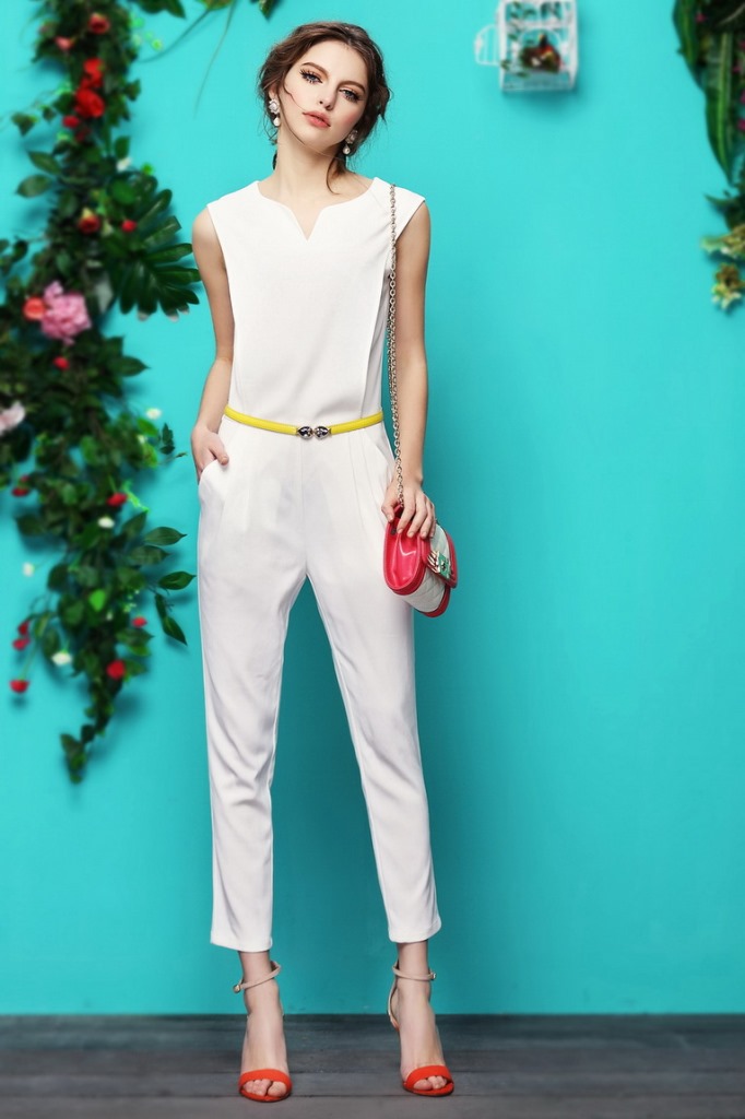 2014欧美夏装走秀新款气质简约连身裤连衣裤连体裤配腰带超好质量