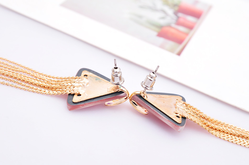 欧美夸张镀真金高贵百搭水晶多色流苏三角形软垫耳夹长耳环e009