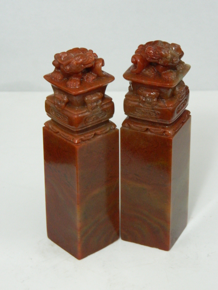 工厂直销 批发 寿山石印章 金石篆刻章料 浙江红花石龙戏珠对章