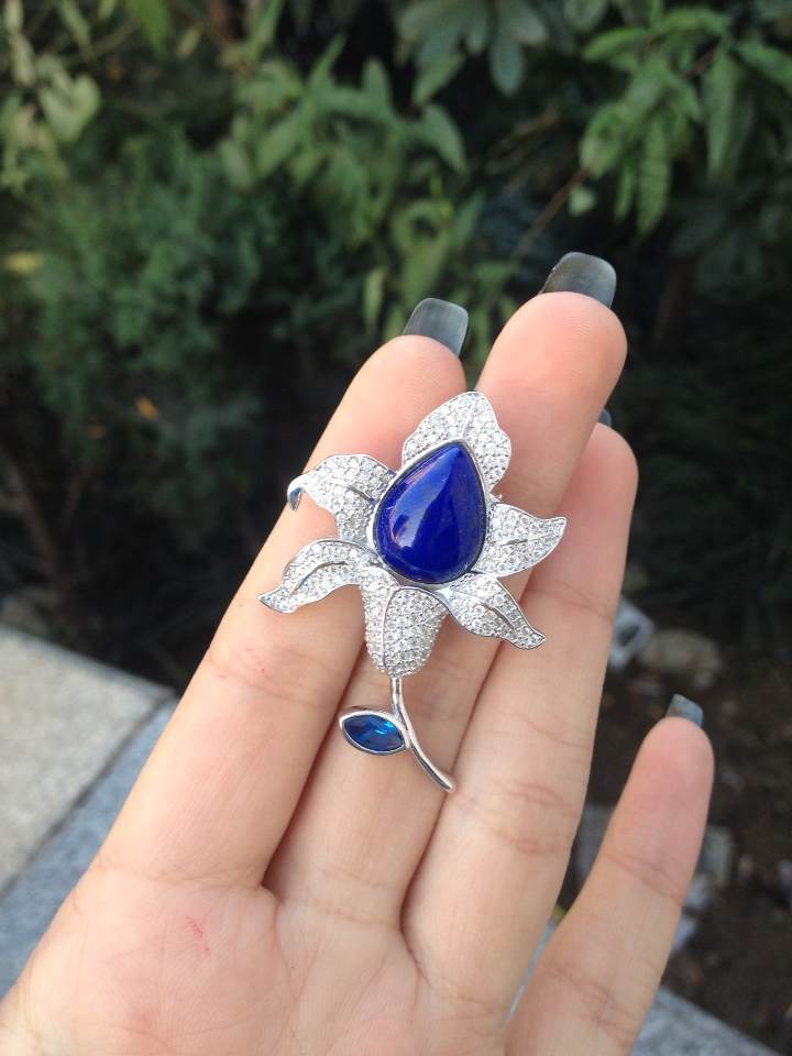 aaaa级天然青金石吊坠925银镶嵌两用款～既可当胸针又可当吊坠