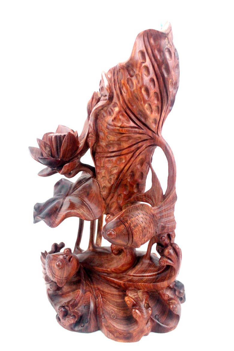 厂家直销红木工艺品红檀木雕 年年有余荷花鱼摆件 商务乔迁礼物