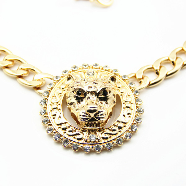 欧美潮牌闪亮金色狗头镶钻高品质合金项链男女通用厂家现货直销