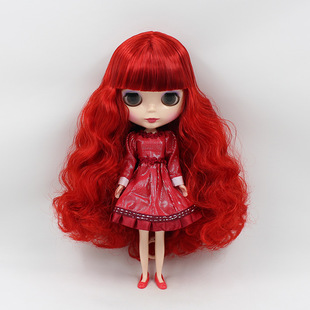 takara blythe小布娃娃 b女大头妹 酒红色长卷发 刘海 适合改娃