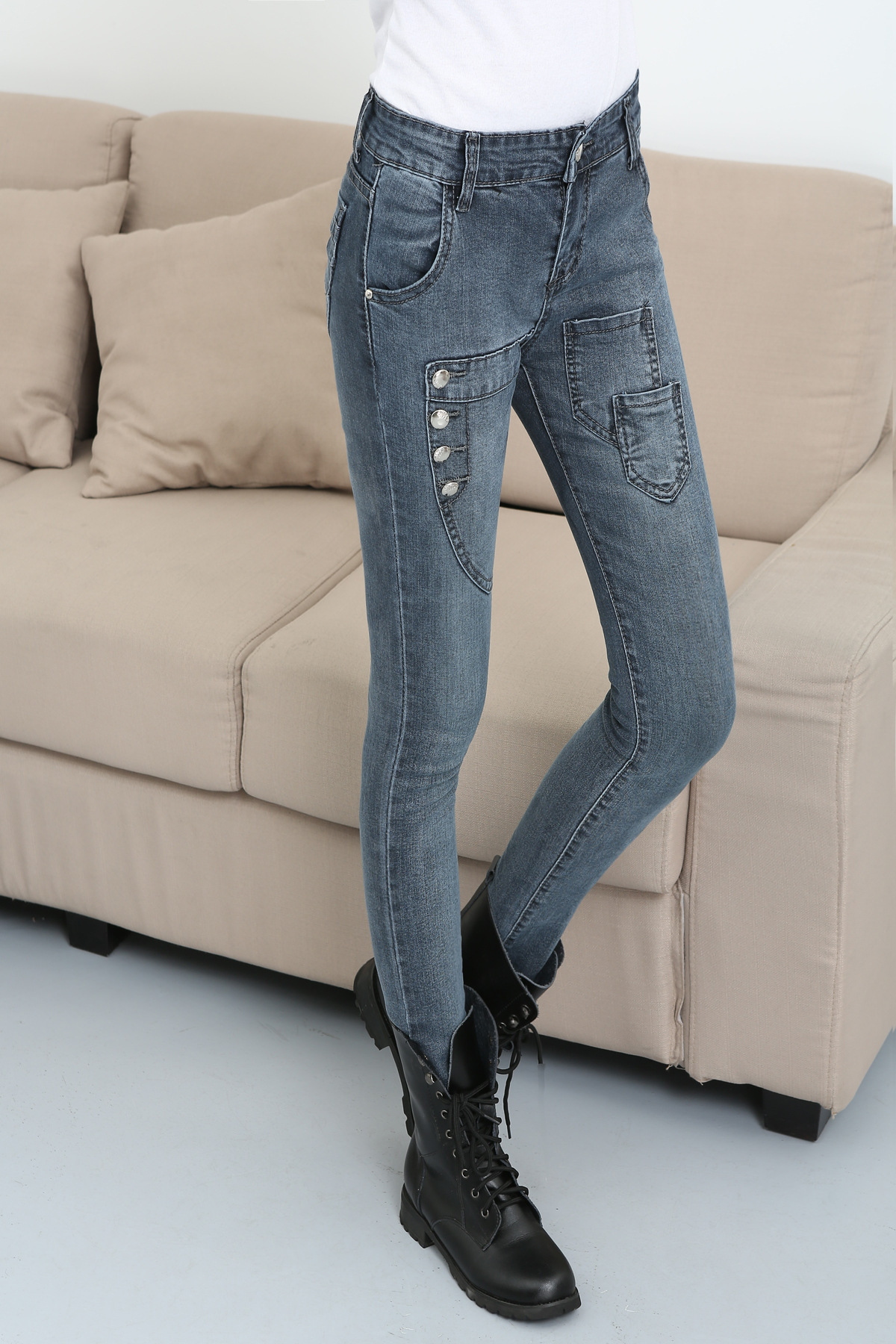 南派新品女装上新夏装韩版修身多口袋女式牛仔裤女式小脚裤批发